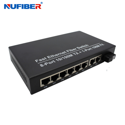 Interruptor do porto Rj45 do interruptor DC5V 2A 8 dos ethernet da fibra do único modo do FCC