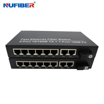 Interruptor do porto Rj45 do interruptor DC5V 2A 8 dos ethernet da fibra do único modo do FCC