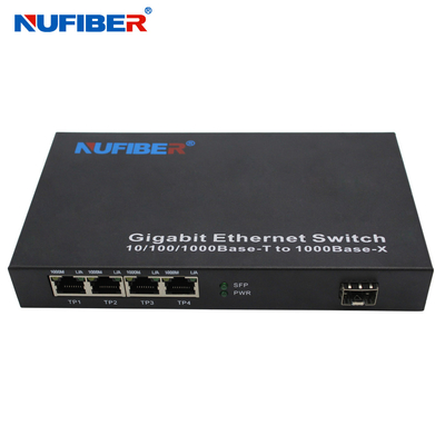 10/100/1000M conversor portuário de 4 meios do interruptor dos ethernet da fibra ótica do porto de Rj45+1 SFP