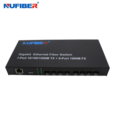 10/100/1000M conversor portuário de 8 meios do interruptor dos ethernet da fibra ótica do porto de SFP+1 Rj45