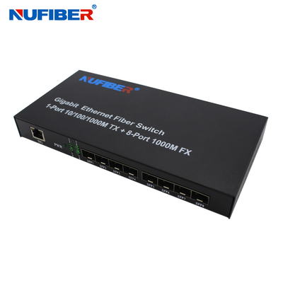 10/100/1000M conversor portuário de 8 meios do interruptor dos ethernet da fibra ótica do porto de SFP+1 Rj45