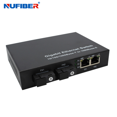 FCC 1000M habilitado Fiber Ethernet Switch com 2 porto da fibra Rj45 2