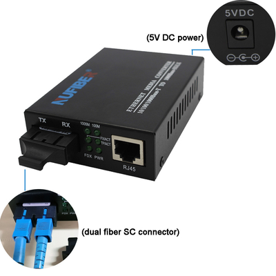 conversor frente e verso da fibra ótica do SC da manutenção programada 1310nm 20km do conversor de 10/100M Fiber Optic Media
