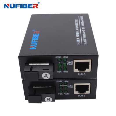 Conversor de mídia de fibra óptica de Gigabit não mantido 10/100/1000Mbps RJ45 para 1000Base SM 1310nm/1550nm 20km SC DC5V1A