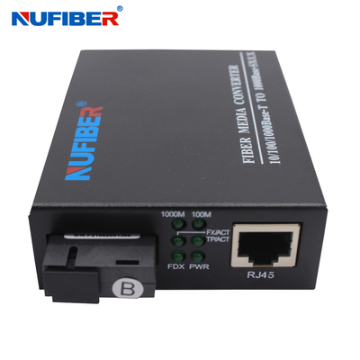 Conversor de mídia de fibra óptica de Gigabit não mantido 10/100/1000Mbps RJ45 para 1000Base SM 1310nm/1550nm 20km SC DC5V1A