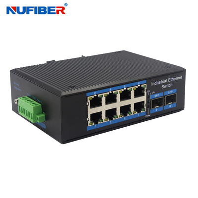 Comutador Ethernet Industrial SFP não gerenciado Gigabit 2 SFP para 8 RJ45 Ethernet Comutador Din Rail Mount DC24V