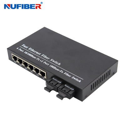 10/100M interruptor de fibra ótica duplo de 6 ethernet da manutenção programada 1310nm 20km da fibra do porto portuário da fibra rj45+2