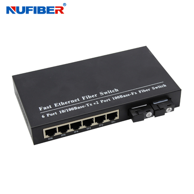 10/100M porto portuário da fibra 6 rj45+2 com único interruptor de fibra ótica dos ethernet do SC 1310nm/1550nm 20km da fibra