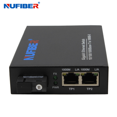 Conversor do interruptor dos ethernet da fibra do gigabit com porto da fibra 2 Rj45 1
