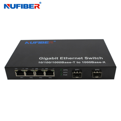 10/100/1000M conversor portuário de 4 meios do interruptor dos ethernet da fibra ótica do porto de Rj45+2 SFP