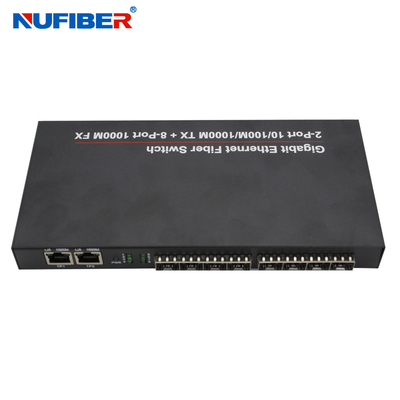 10/100/1000M conversor portuário de 8 meios do interruptor dos ethernet da fibra ótica do porto de SFP+2 Rj45