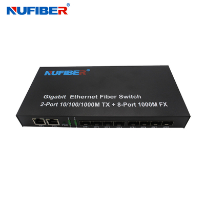 10/100/1000M conversor portuário de 8 meios do interruptor dos ethernet da fibra ótica do porto de SFP+2 Rj45